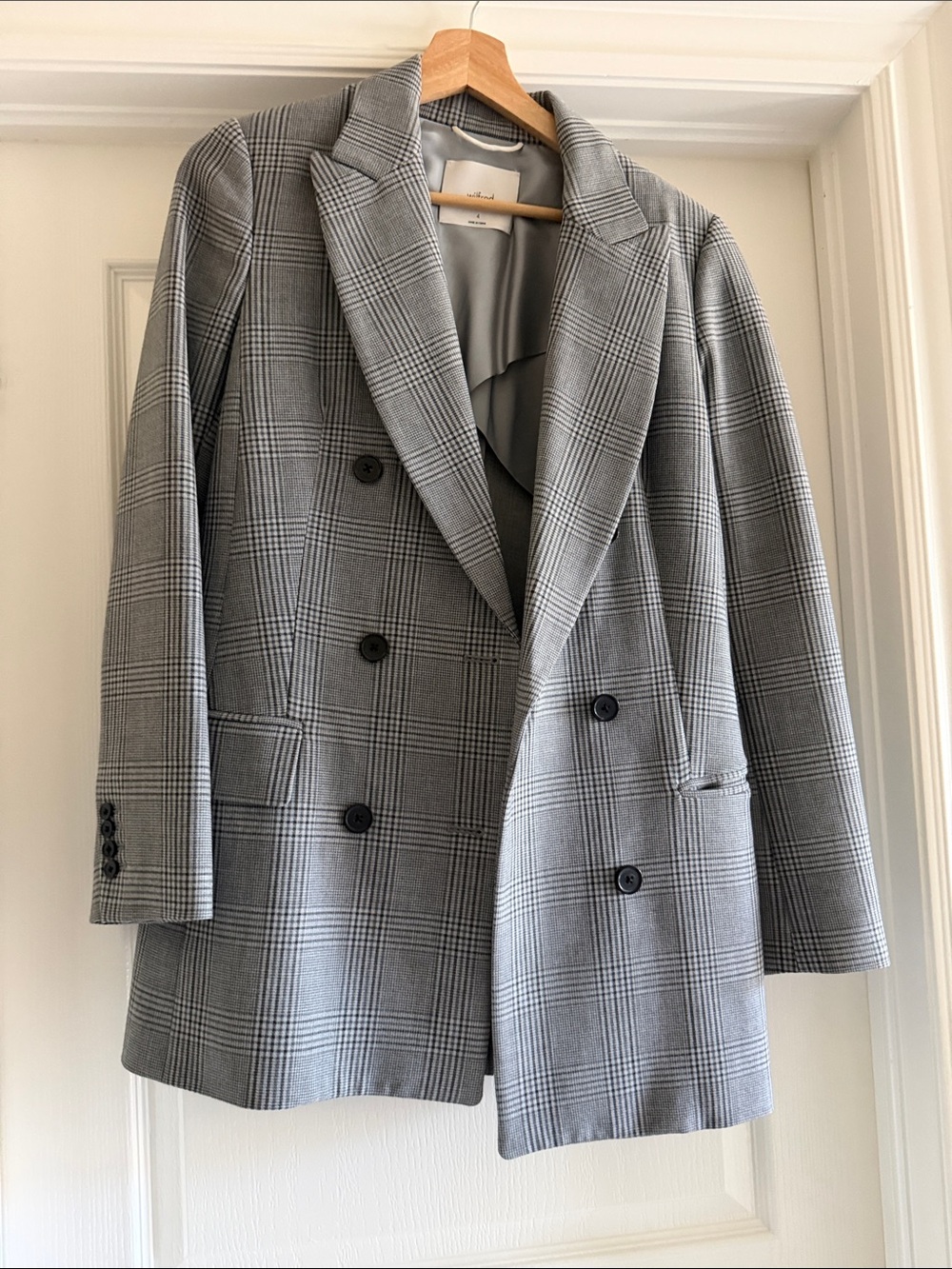Wilfred Gray Plaid Double-Breasted Blazer